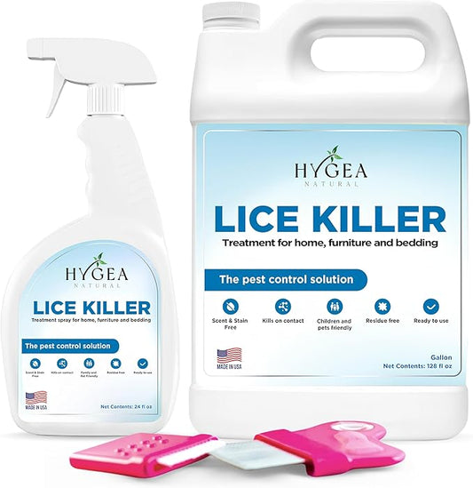 Hygea Natural Lice Kit Includes Comb with Magnifier for lice and nits and Lice Spray & Refill for Home, Furniture, Bedding - Natural Treatment- Family Friendly and pet Safe - Stain and Scent Free