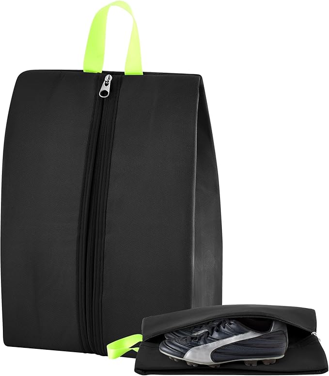1 Pcs Smell Proof Cleat Bag for Sports, 4 Layer Odor Absorbing Soccer Football Baseball Golf Shoe Bag, Waterproof Mud Resistant Shoe Storage Pouch Fits up to Size 14 (Black)