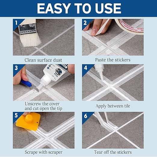 Tile Grout, 2 Pack White Grout Filler Tube, Grout Sealer for Bathroom, Shower, Kitchen, Floor Tile, Fast Drying Grout Pen Paint, Grout Repair Kit Restore and Renew Tile Joints Line, Gaps
