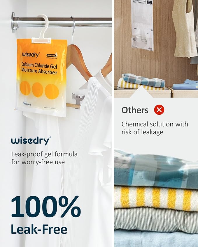 Wisedry Moisture Absorbers 100G (Pack of 10), 100% Leakproof Dehumidifier Bags, Fragrance-Free Disposable Humidity Absorbers for Closet, Basement, Home