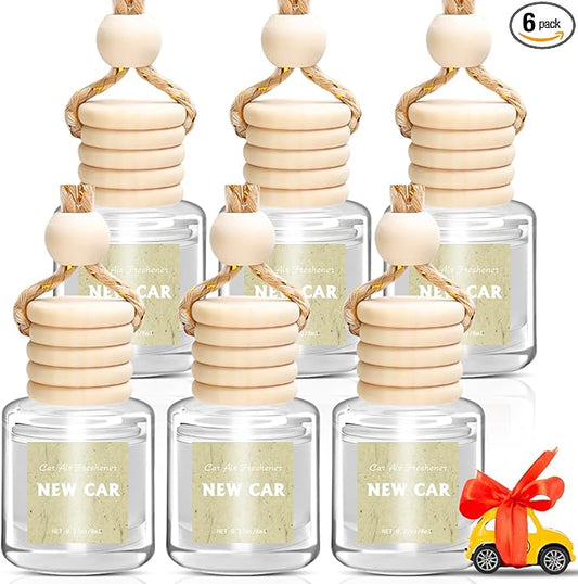 AROIC 6 Pack Car Air Freshener Hanging, New Car Scent Natural Plant Essential Oil Fragrance Diffuser, Unisex Air Freshener Aromatherapy Effectively Eliminates Odors Long-Lasting Fresh Scent (8ml Each)