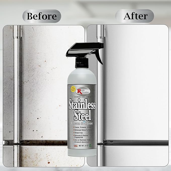 Rock Doctor Stainless Steel Cleaner and Polish, Streak-Free Cleaning Solution for Chrome and Aluminium, Stainless Appliance Cleaner, Stainless Steel Cooktop Cleaner, 24 oz. Spray Bottle, Pack of 1