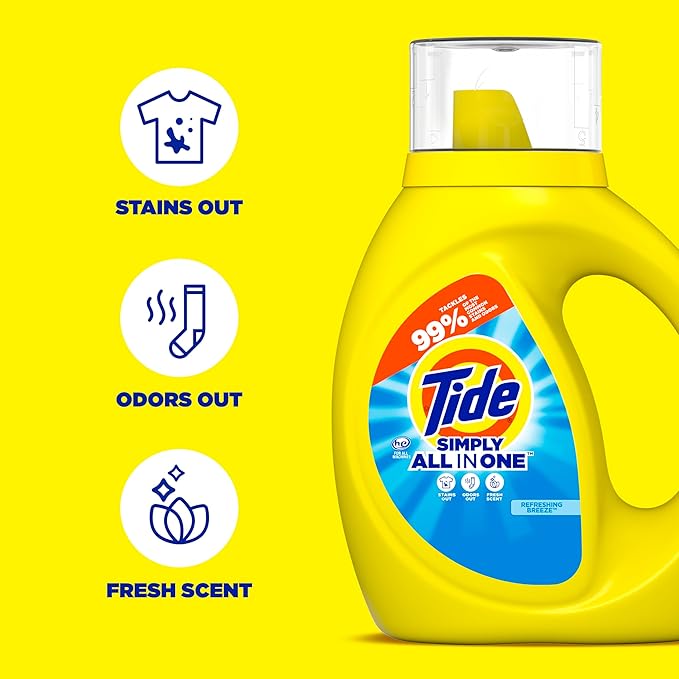 Tide Simply All-In-One Liquid Laundry Detergent, Refreshing Breeze Scent, 10 fl oz Each (Pack of 12)