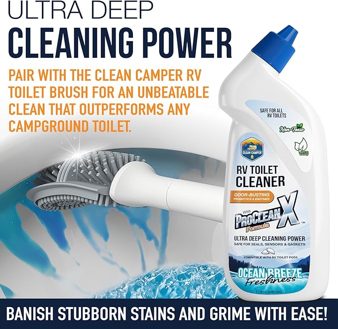 RV Toilet Bowl Cleaner ProClean X™ Formula | Enzyme & Probiotic Powered | Safe for RV Toilets, Holding Tanks & Sensors | Eliminates Odors, Removes Stains | Eco-Friendly