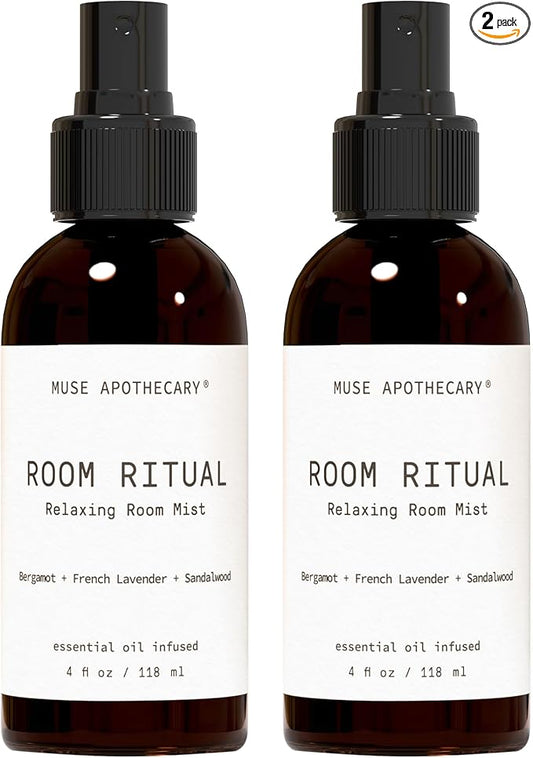 Muse Apothecary Room Ritual - Aromatic and Relaxing Room Mist, Infused with Natural Essential Oils - 8oz, Bergamot + French Lavender + Sandalwood - 2 Pack