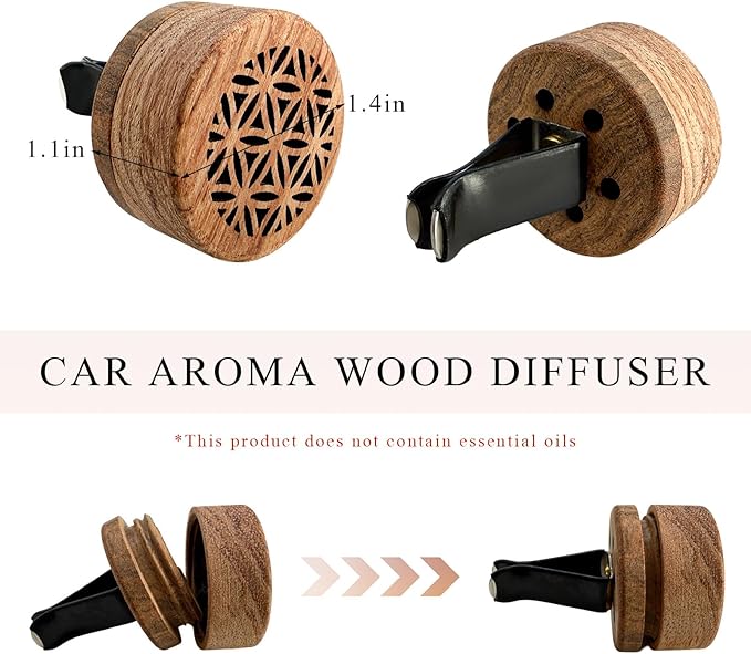 2 PCS Wood Car Essential Oil Diffuser, Wooden Aromatherapy Essential Oils Diffuser with Vent Clip, Wood Vent Clip Air Freshener for Vehicle Office Home Bedroom (Particle Model)