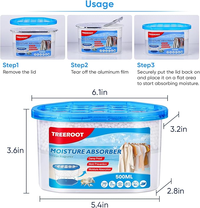 16 Pack Moisture Absorbers, 10.5 OZ Humidity Absorber Bucket, Moisture Absorbers for Closet, Dehumidifier Bucket for Wardrobes (Ocean Scent), Kitchens and Bathrooms