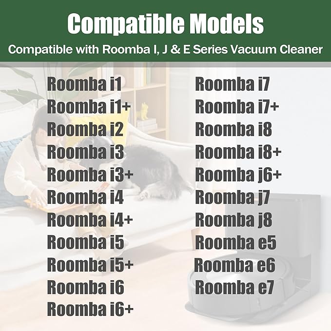 Replacement Parts Compatible with i-Robot Roomba i7 i7+ i3 i3+ i4 i4+ i6 i6+ i8 i8+ j6+ j7 j8 E5 E6 E7 Robot Vacuum Accessories, 1 Roller Brushes 4 Side Brush 6 Filters 6 Vacuum Bags