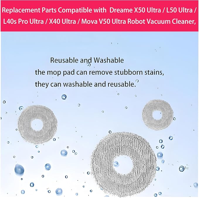 Dust Bags and Mop Pads Replacement for Dreame X50 Ultra / L50 Ultra / L40s Pro Ultra / X40 Ultra/Mova V50 Ultra: 14 Pack used for Pet Hair, Dirt, and Debris on All Floor Surfaces