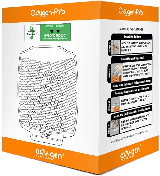 Oxygen-Pro - Fragrance Dispenser, Commercial Air Freshener and Deodorizer, Wall Mounted, Battery Operated Automatic Dispenser, Odor Eliminator and Fragrancing System (6 Pack)