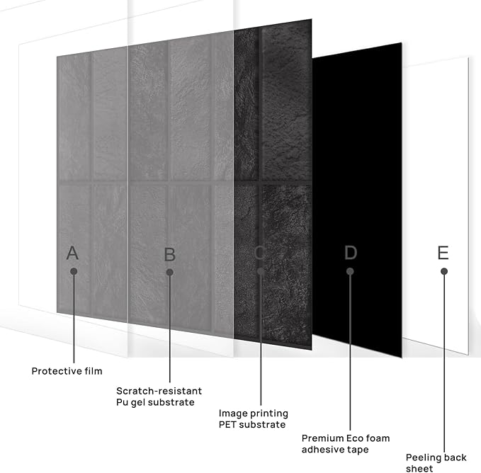 Peel and Stick Tile，New Upgrade Thicker Design Self Adhesive 12" x 12" Large Premium Peel and Stick Backsplash for Kitchen (Ash Black)