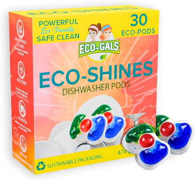 Eco-Shines Dishwasher Detergent Pods With 3 in 1 Power of Liquid, Powder, and Gel for Brighter Cleaner Dishes