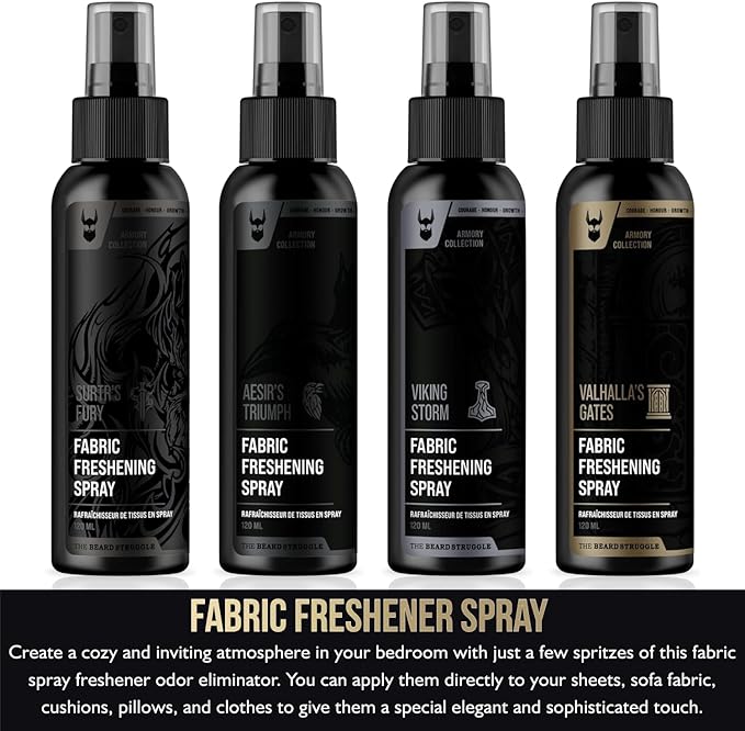 Fabric Freshener Spray by The Beard Struggle - Linen Spray Freshener for Cloths, Bed & Room Air Freshener - Odor Eliminator with Luxury Fragrance - Surtr's Fury, Black Collection (120ml)