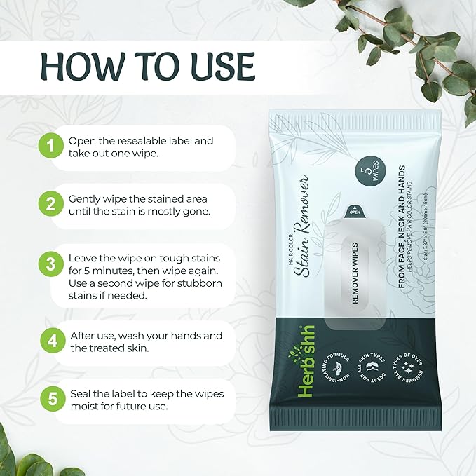 Herbishh Hair Color Shampoo for Gray Hair - 500 ML + Hair Color Stain Remover 5 Wipes - Travel Pack