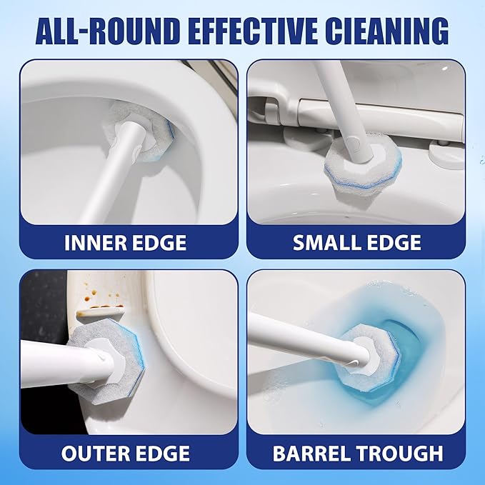 Disposable Toilet Brush and Holder Set with 30 Refills, Wall-Mounted Toilet Brush, Toilet Cleaning System-1 Toilet Bowl Wand, 1 Caddy&30 Prefilled Cleaning Solution Refills for Deep Scrub Toilet.