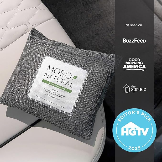 Moso Natural Charcoal Odor Absorber for Cars (2 Pack) 300g Bamboo Charcoal Air Purifying Bag, Unscented Odor Eliminator, Lasts Up to 2 Years, HGTV Editors’ Pick