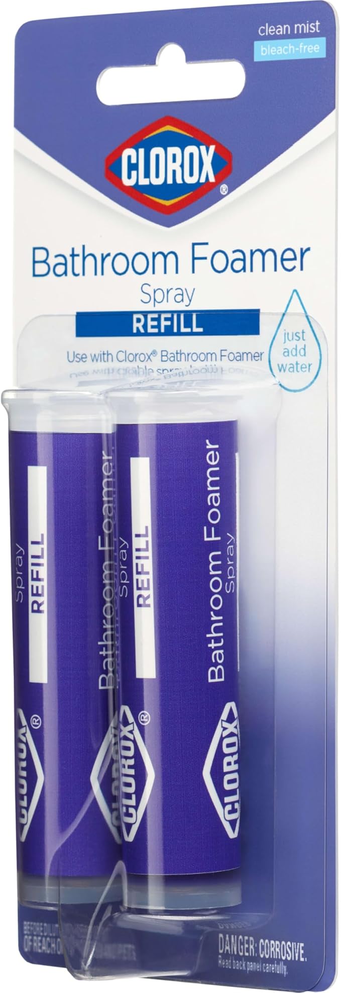 Clorox Bathroom Foamer Refill Cartridge Bathroom Foamer Reusable Spray Bottle, Household Essentials, Two Refill Cartridges, 0.66 Ounces (Package May Vary)