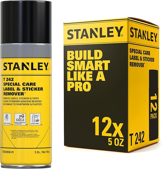 STANLEY T242 Label & Sticker Remover - Automotive-Grade Adhesive Cleaner - Safely Removes Adhesive Residue on Auto Surfaces - 5 oz - 12 Pack