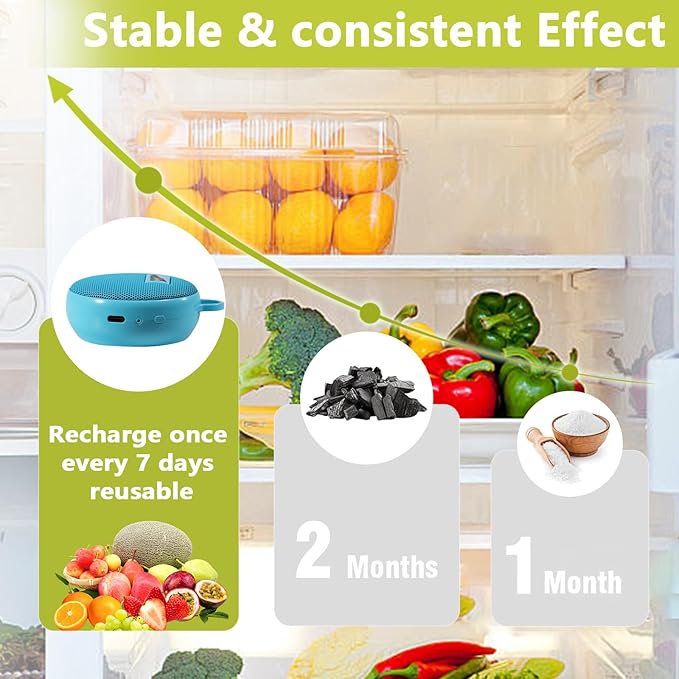 Refrigerator Deodorizer, Fridge Odor Eliminator - USB Rechargeable & Reusable, Eliminates Odors in Fridges, Cars, Closets, More Effective Than Baking Soda Bamboo Air Purifying Bags