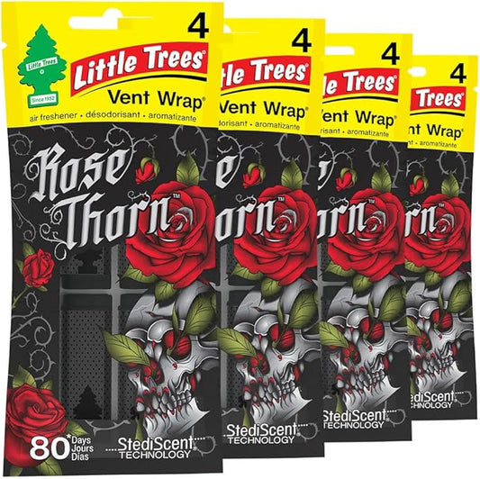 LITTLE TREES Car Air Freshener | Vent Wrap Provides Long Lasting Scent, Invisibly Fresh | 16 Air Fresheners | Rose Thorn