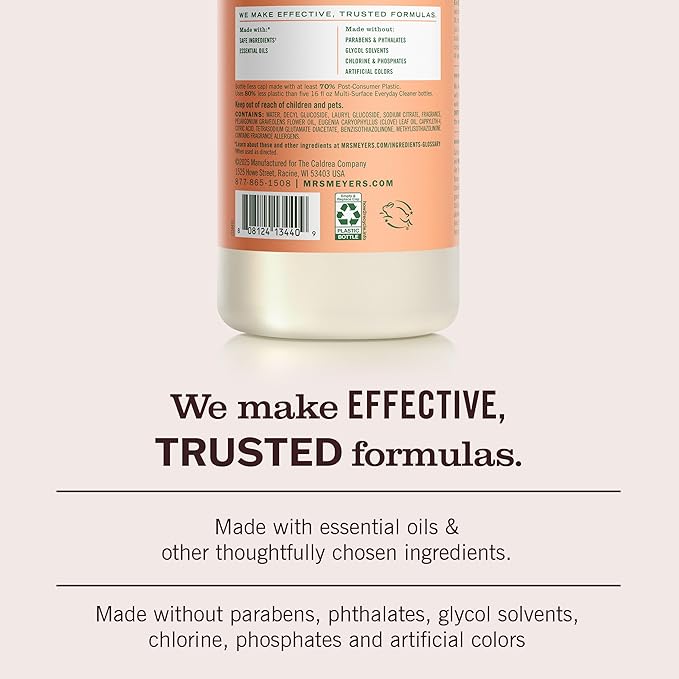 MRS. MEYER'S CLEAN DAY Multi-Surface Everyday Concentrate, Geranium Scent, 32 Fl Oz Bottle - 2 Pack