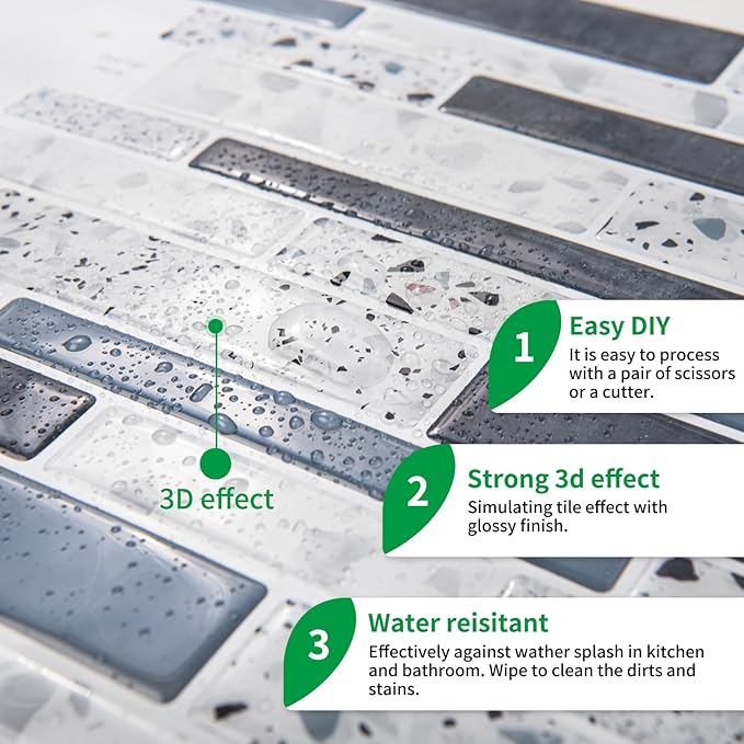 LONGKING Peel and Stick Backsplash Tile for Kitchen, Stick on Tile on Wall, Bathroom
