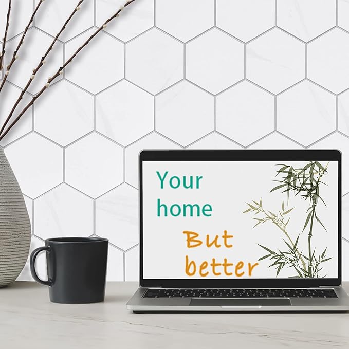 New Upgrade Premium Hexagon Peel and Stick Tile Backsplash, White Waterproof Stick on Backsplash, Self-Adhesive Marble Tiles for Kitchen,Bathroom and Bedroom，10-Sheet.