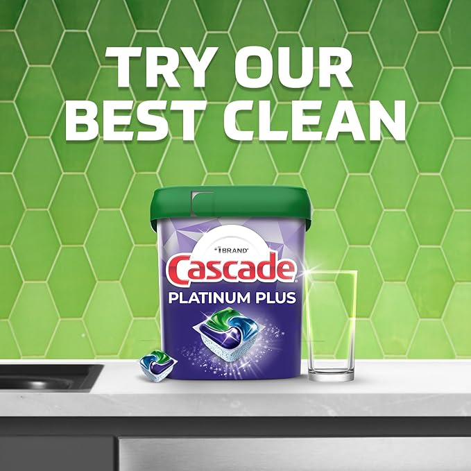 Cascade Platinum Plus Dishwasher Pods, Dish Detergent ActionPacs, Power of Bleach, 21 Count