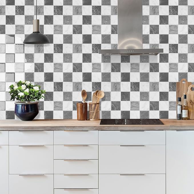 Peel and Stick Backsplash, New Upgrade Design 9" x9"Square Marble Tiles,3D Adhesive Premium Mosaic Tiles, Peel and Stick Tiles for Kitchen,Bathroom, Wall Tile（10-Sheet）.