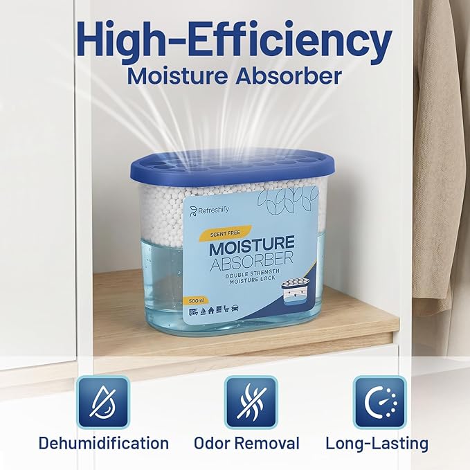 Premium Moisture Absorbers and Dehumidifier Tubs – High-Efficiency Closet Dehumidifier and Dehumidifier for Car, Odor Control Fragrance Free, 6 Pack, 7.5 Oz