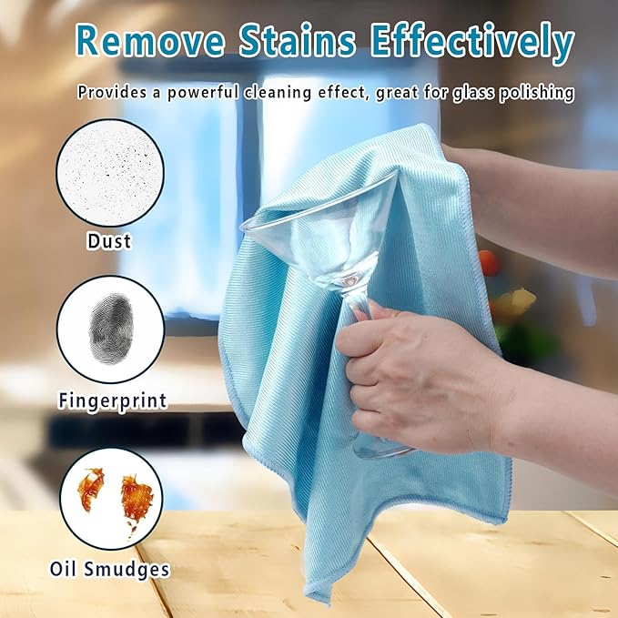 6 Pack Glass Cleaning Cloth Microfiber Cleaning Cloth for Window Eyeglass Jewelry Windshields Mirrors and Stainless Steel (Blue)