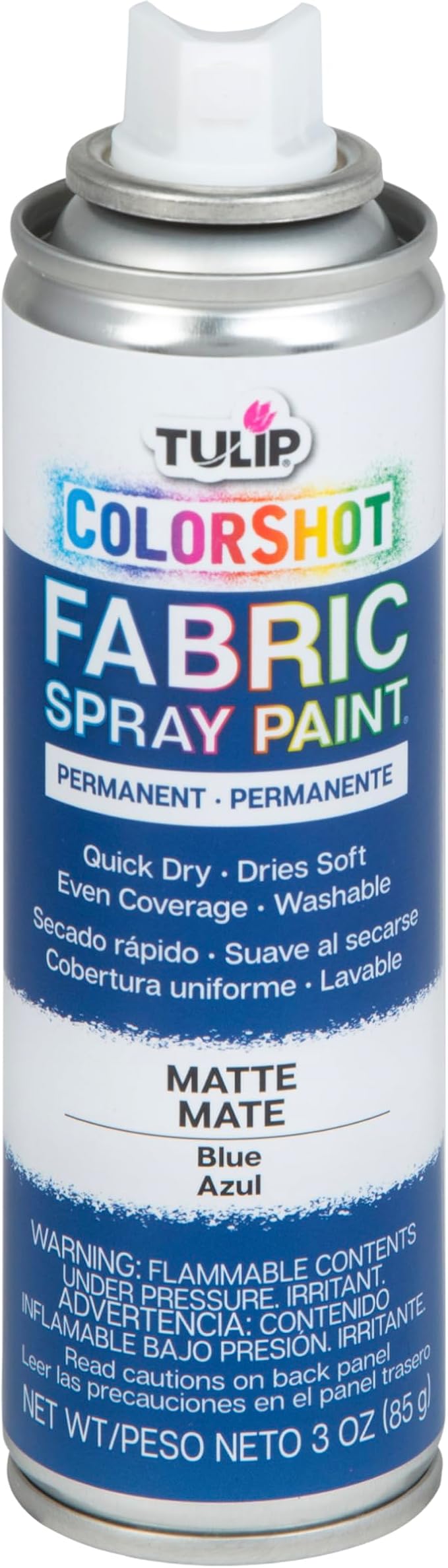 Tulip ColorShot Instant Fabric Spray Paint, Permanent Color Spray-On Fabric Paint, 3oz, Blue