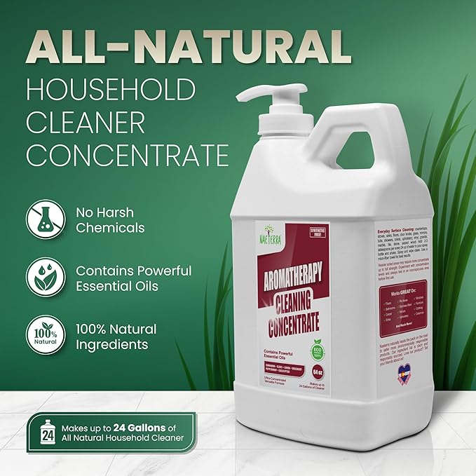 Naeterra Aromatherapy Cleaning Concentrate – 1 Gallon | Multi-Surface Cleaner | Includes Microfiber Towel & 10ML Essential Oil Blend with Clove, Cinnamon, Lemon, Rosemary, Eucalyptus & Peppermint