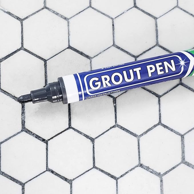 Grout Pen Tile Paint Marker: Dark Grey 1 Pack and 2 Pack with Extra Tips (Narrow, 5mm) - Waterproof Grout Colorant and Sealer Pen to Renew, Repair, and Refresh Tile Grout - Cleaner Floor Pens