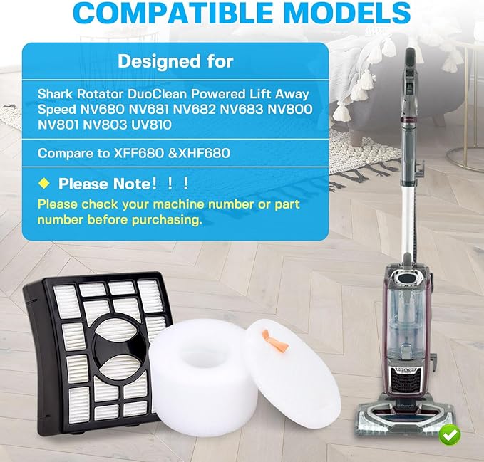 Vacuum Filters Replacement for Shark Rotator DuoClean Powered Lift Away Speed NV680 NV681 NV682 NV683 NV800 NV801 NV803 UV810, 2 HEPA Filter, 4 Foam & 4 Faux Felt Filter Replace Part # XFF680 &XHF680