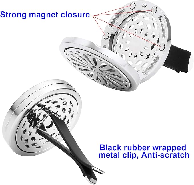 Car Diffuser Vent Clip 4 Pack, Car Aromatherapy Essential Oil Diffuser Vent Clips 30mm, Stainless Steel Locket 44 Felt Pads
