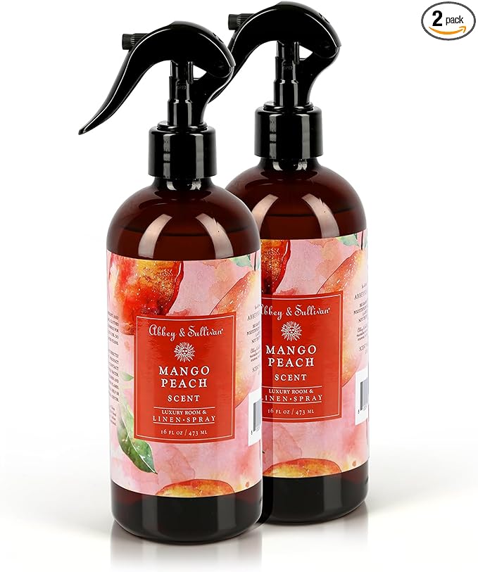 Abbey & Sullivan Linen Spray, Mango Peach, Fabric Freshener and Fragrance Room Spray, Pack of 2, 16 oz