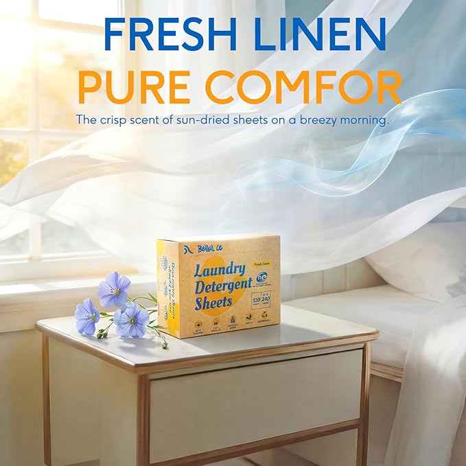 BellaLuce Laundry Detergent Sheets - Laundry Sheets, 240 Loads, Eco-Friendly, Plastic-Free, Fresh Linen Scent, Space Saving, Fast Dissolve & Hypoallergenic, Laundry Detergent for Home,Dorms,Essentials