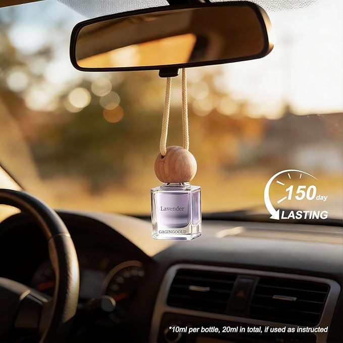 Car Air Freshener Hanging 2 Pack, Lavender Scent Essential Oil Diffuser Long Lasting Up to 150 Days, Cute Car Accessories with 2 Vent Clip for Women Men Gift, Odor Eliminator