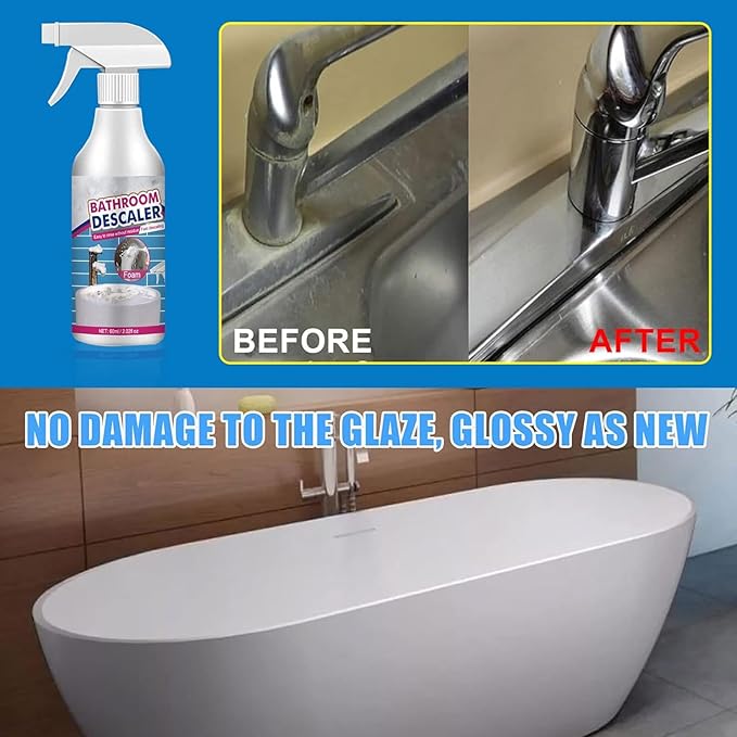 60ml/2.02fl oz Bathroom Descaler, Bathroom Descaler Foam Cleaner, Stubborn Stains Cleaner, Bathroom Descaler Spray, Bubble Cleaner Foam Spray, All Purpose Rinse Cleaning Foam for Bathroom (3PCS)