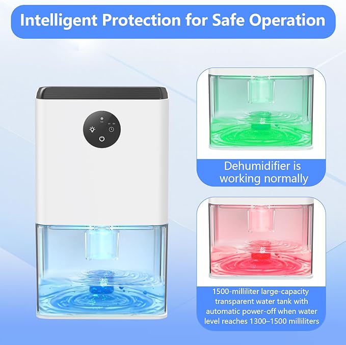 Dehumidifier,1500ML(50 OZ) Small Dehumidifier for Home (300 sq. ft),Quiet with Auto Shut Off, Dehumidifiers for Bedroom, RV, Closet