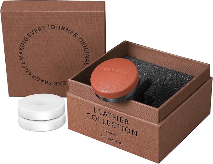 Car Air Freshener Vent Clip Fragrance Long Lasting Auto Odor Eliminator - Made with Natural Plant Extracts - Mocha Brown Leather Diffuser with 2 Pieces Blue Moment Scent Refills