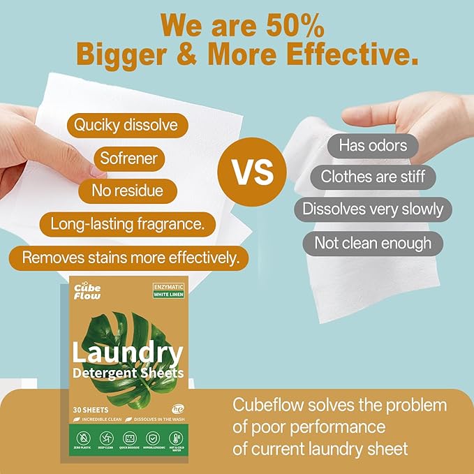Linen Scented Laundry Detergent Sheets | 60 Loads | Natural Freshness & Deep Cleaning | Liquidless, Pre-Measured Eco Sheets | Hypoallergenic & Travel Friendly
