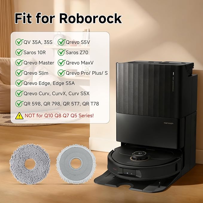 4 Pack Mop Pads for Roborock Saros 10R/QV 35A/Qrevo S/Qrevo Master/Qrevo Curv/Qrevo Slim/Qrevo Plus/Q Revo/Qrevo Pro/Qrevo Edge Robot Vacuum Cleaner, Washable & Reusable Microfiber Mop Cloths