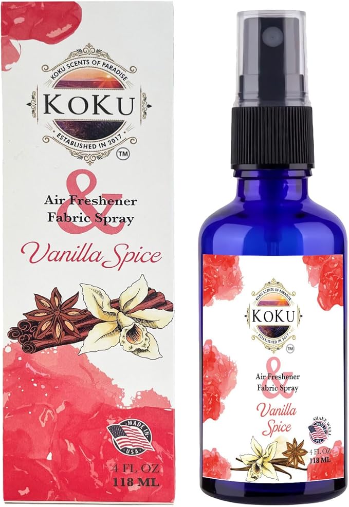 Vanilla Spice Air Freshener - Room Spray - Odor Eliminator - Deodorizer - Car Air Freshener - Home Spray - Linen Spray - Fabric Refresher - Non-Toxic - Alcohol Free – Made in USA (4 Oz)