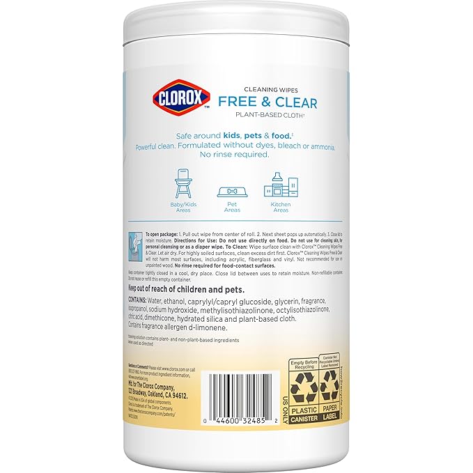 Clorox Free & Clear Cleaning Wipes, Light Lemon Scent, 75 Count (Package May Vary)