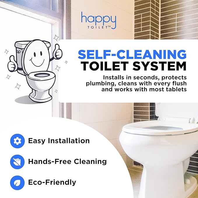 Happy Toilet Cleaner Automatic Toilet Bowl Cleaner 2 Pack - Easy to Install Toilet Tablet Holder - Self-Cleaning Toilet System, Deep Clean with Every Flush - Made in the USA
