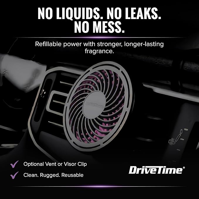 Drive Time Truck Puck Thai Orchid Fragrancee Car Air Freshener – Long-Lasting Car Deodorizer, Refillable Vent & Visor Clip Auto Air Freshener for Car, Truck & SUV, Premium Fragrance, Pack of 3