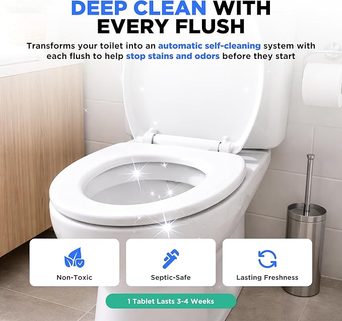 Happy Toilet Cleaner Automatic Toilet Bowl Cleaner Tablets Ultra-Strength Bathroom Toilet Tank Cleaner Tablets for Tank - Toilet Bowl Cleaners Resealable 72-Pack Bag
