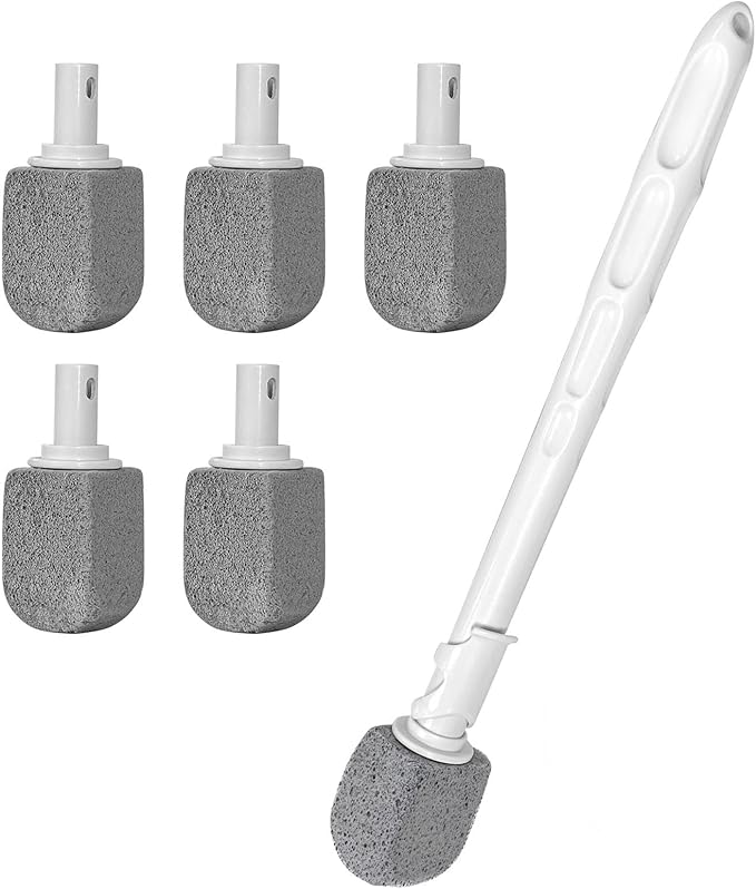 Upgrade Pumice Stone Toilet Bowl Cleaner,Bathroom Cleaner Brush Toilet Wand Refills with 30CM Long Handle for Remove Hard Water Stains with 1 Wand+ Pumice Stones (5 Pack)